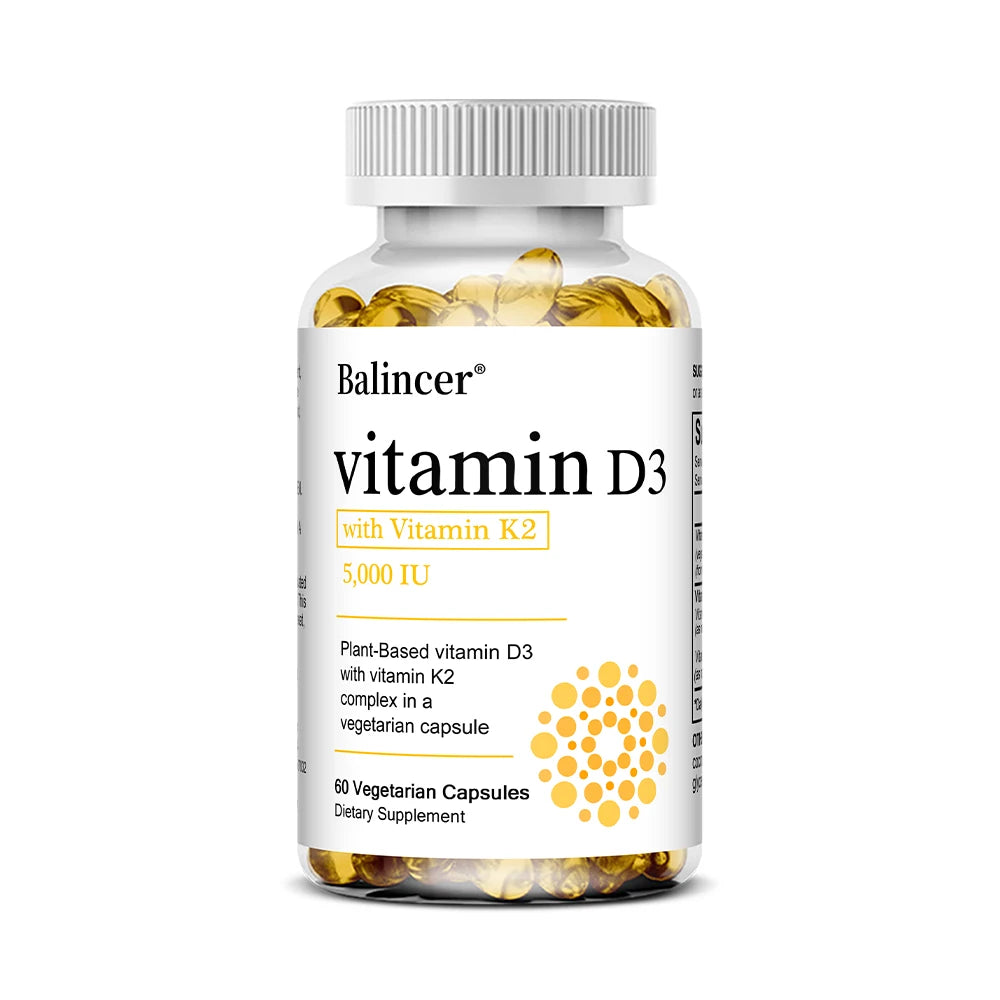 Vitamin D3 5000IU+ K2 (MK7) 1100mcg Capsules - Bone Teeth Joint Heart Circulation & Immunity System Health Support, Vegan
