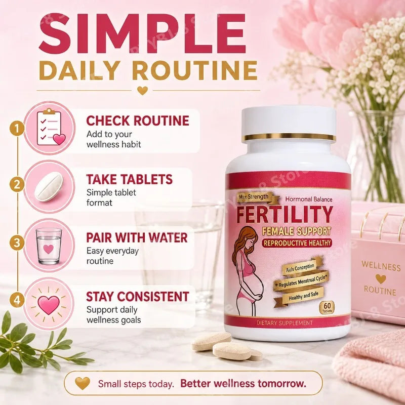 Female Fertility Vitamins for Women, Pre Pregnancy Prenatal Supplement for Prenatal Daily Routine, 60 Count Tablets