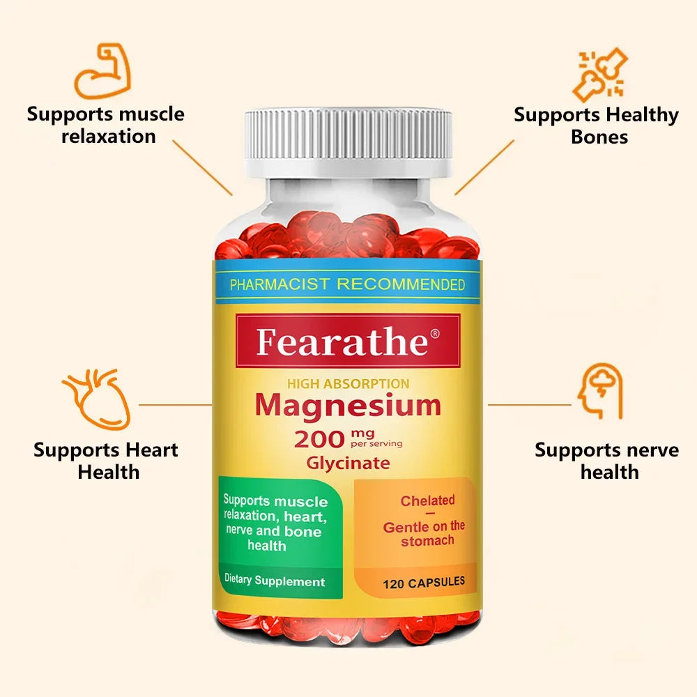 200 Mg Magnesium Glycinate Capsules To Improve Sleep Quality, Support Joint and Bone Marrow Health, and Boost The Immune System