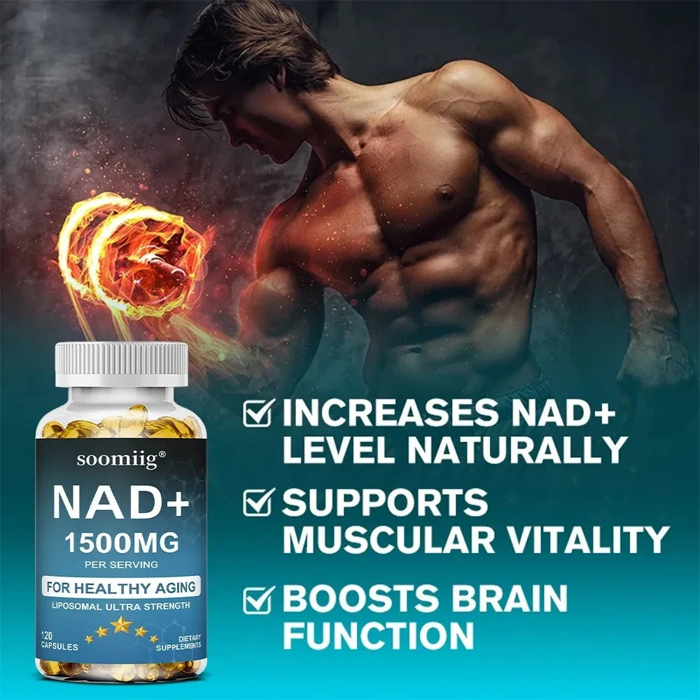 NAD+ Supplement-with Trans-Resveratrol, Support Skin Health, Cell Repair, Brain Cognition, Anti-Aging, Antioxidant, 120 Capsules