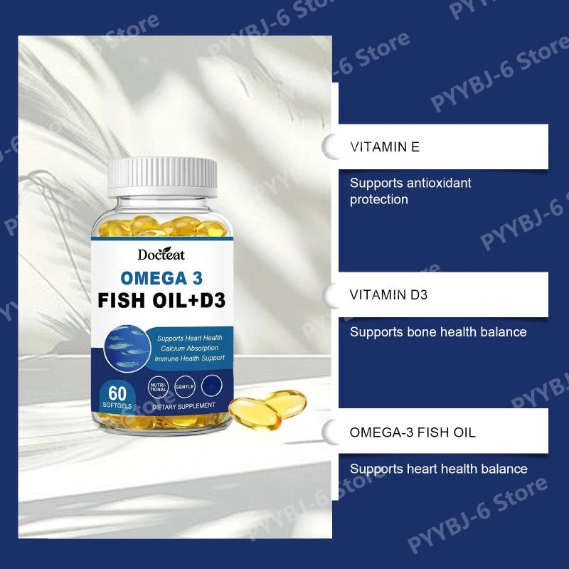 Omega-3 Fish Oil Supports Cardiovascular Wellness Calcium Absorption Immune Health 60 Softgels Nutritional Dietary Supplement