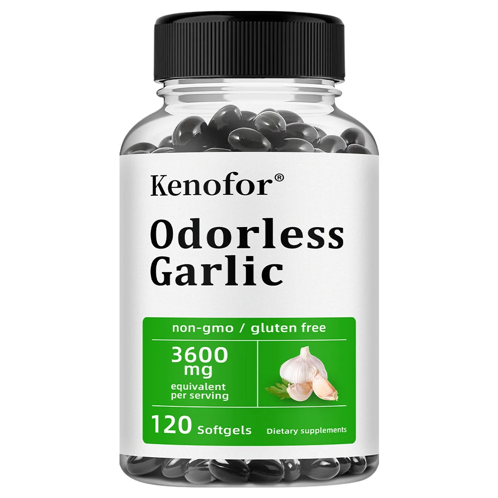 Odorless Garlic Capsules - Supports Immune and Cardiovascular, Cholesterol Health, Antioxidant, Non-GMO, Dietary Supplement