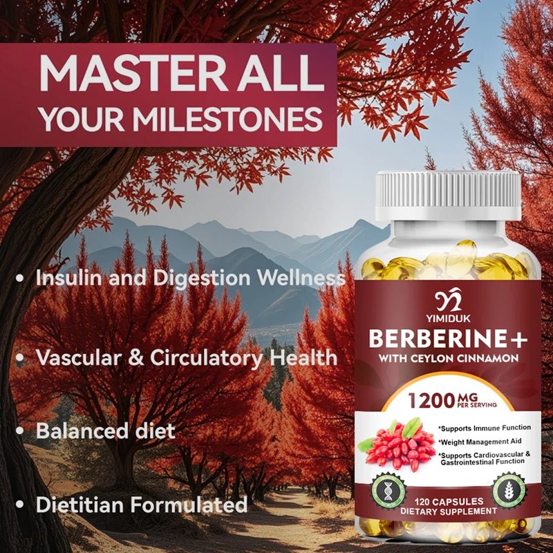 YIMIDUK Berberine Supplement, with Cinnamon & Bitter Melon, Support Heart Health, Weight Management, Cognitive Clarity