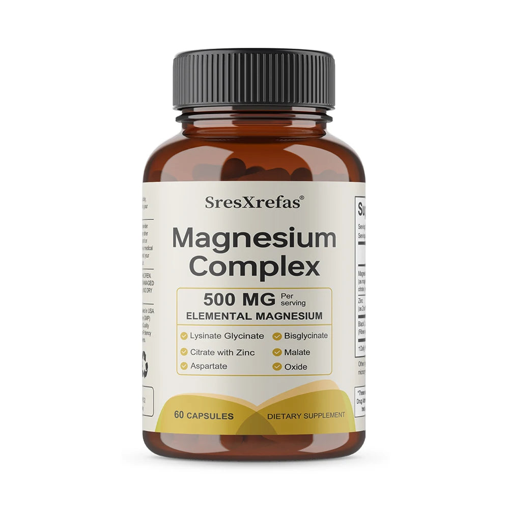 Magnesium Complex 500mg for Women & Men | 6 in 1 Magnesium Supplement with Zinc | Quality Sleep & Muscle Health