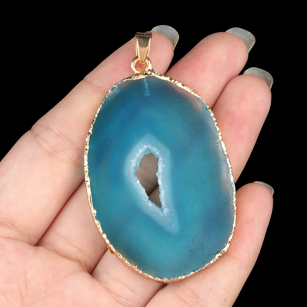 Natural Stone Onyx Pendant Gold Plated Slice Agate Onyx for Trendy Jewelry Making Diy Women Necklace Earring Supply