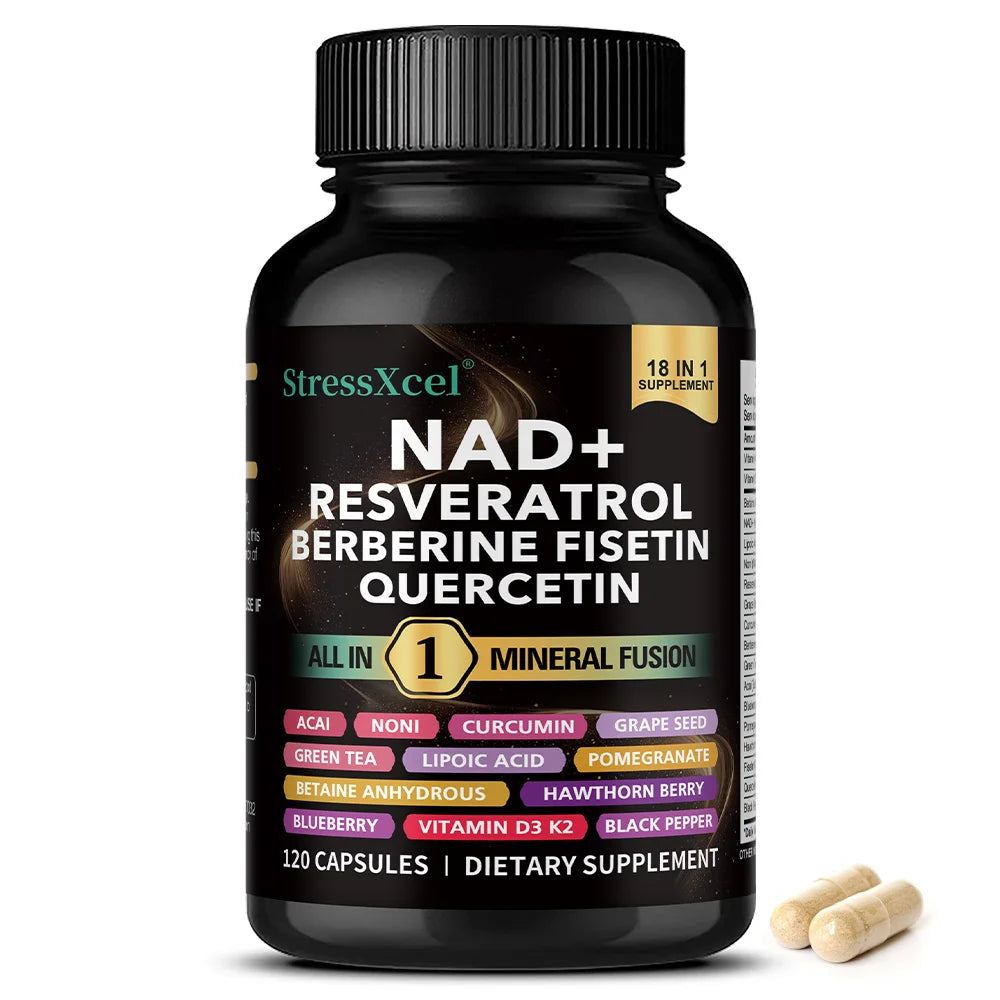 NAD+ Supplement with Resveratrol Quercetin Berberine, Boost NAD Levels, Anti-Aging, Cellular Energy & Heart Health, Antioxidant