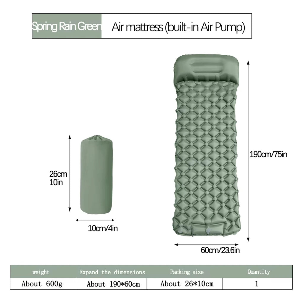 190*60cm Outdoor Camping Inflatable Mattress Sleeping Pad With Pillows Ultralight Air Mat Built In Inflator Pump Hiking RV