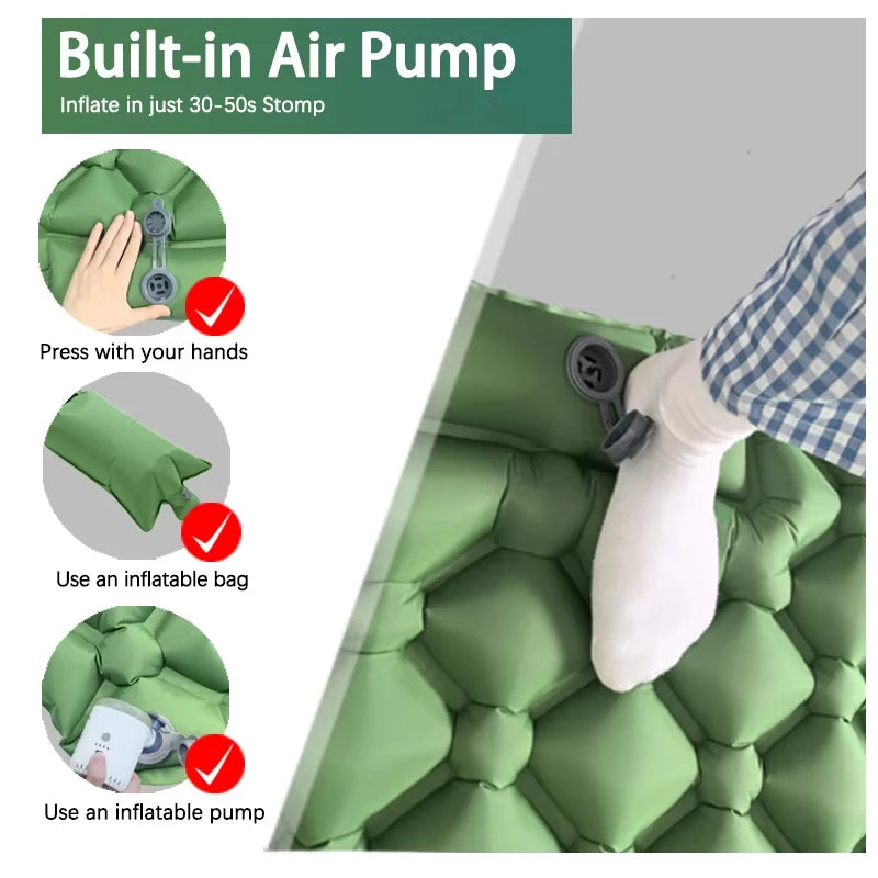 190*60cm Outdoor Camping Inflatable Mattress Sleeping Pad With Pillows Ultralight Air Mat Built In Inflator Pump Hiking RV