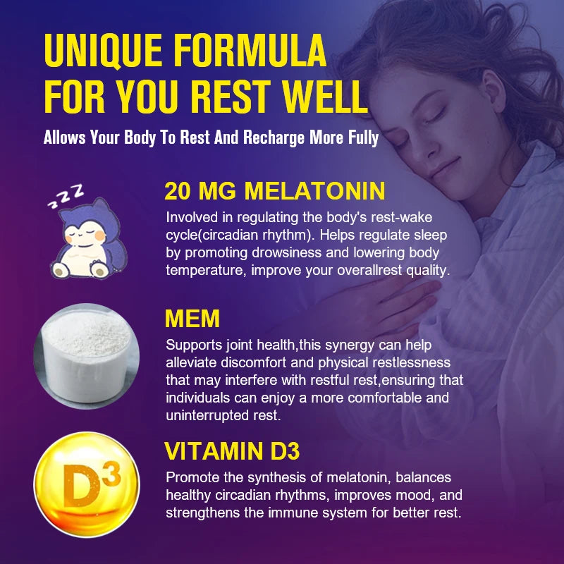 High Absorption Melatonin 20MG Supplement, Supports Natural Sleep, Reduces Stress, Aging & Nervous System Health for Men & Women