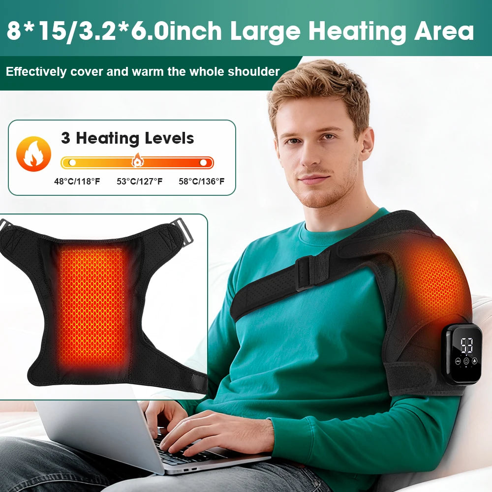 Electric Heating Shoulder Brace Vibration Hot Compress Shoulder Massage Support Belt Strap For Joint Brace Care Muscle Relaxatio