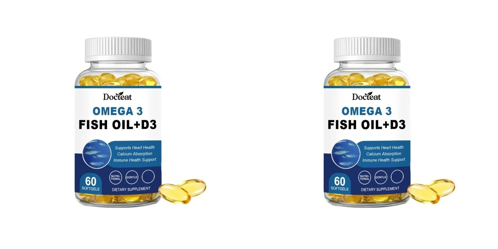 Omega-3 Fish Oil Supports Cardiovascular Wellness Calcium Absorption Immune Health 60 Softgels Nutritional Dietary Supplement