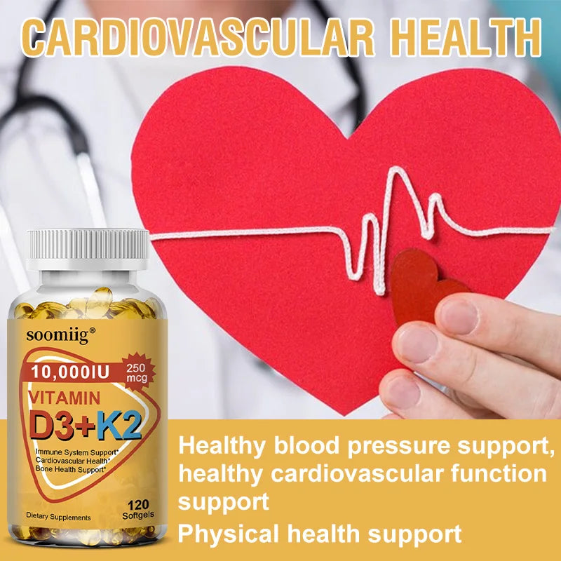 Vitamin D3 K2 Softgel Capsule Supplement Support Joint, Bone and Immune Health Strong Bones & Healthy for Men Women
