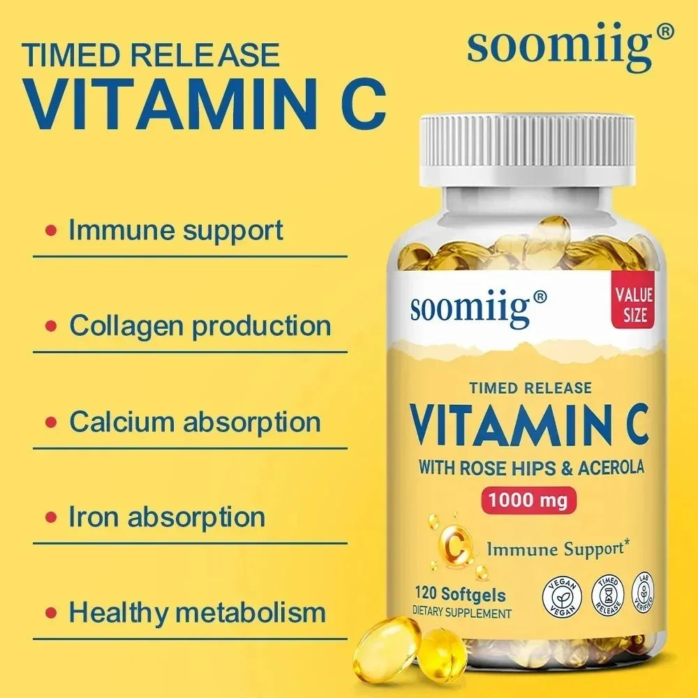 Vitamin C Capsules 1000mg - Immune System and Collagen Booster, Skin Health, Anti-aging Antioxidant Supplements