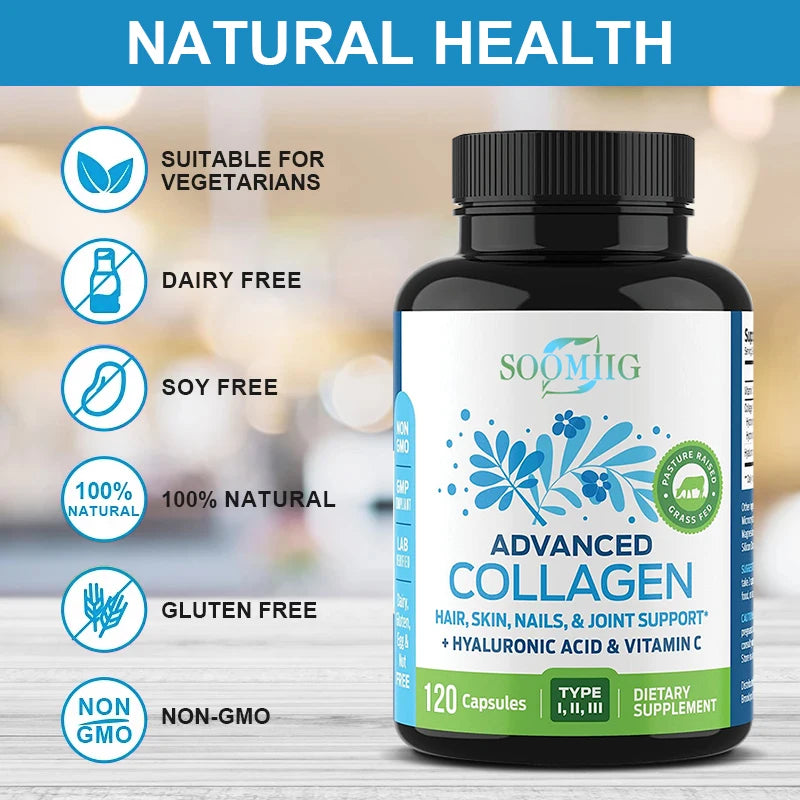 Multi Collagen Capsules, Hydrolyzed Collagen Supplement for Hair Skin Nails Joint & Bone Health, Anti-Aging Antioxidant Support