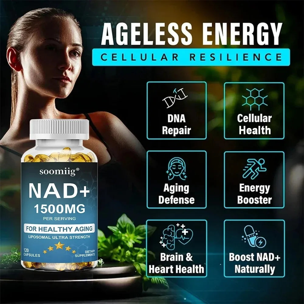 NAD+ Supplement-with Trans-Resveratrol, Support Skin Health, Cell Repair, Brain Cognition, Anti-Aging, Antioxidant, 120 Capsules