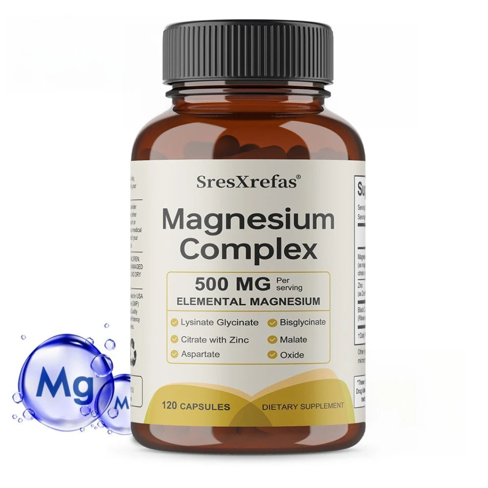 Magnesium Complex 500mg for Women & Men | 6 in 1 Magnesium Supplement with Zinc | Quality Sleep & Muscle Health