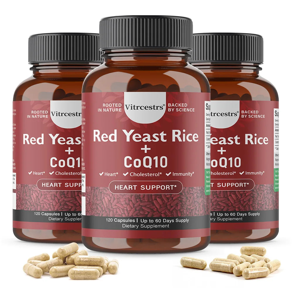 CoQ10 + Red Yeast Rice Supplement, for Cardiovascular & Heart Health, Anti-Aging, Energy Boost, Promote Vitality, Non-GMO