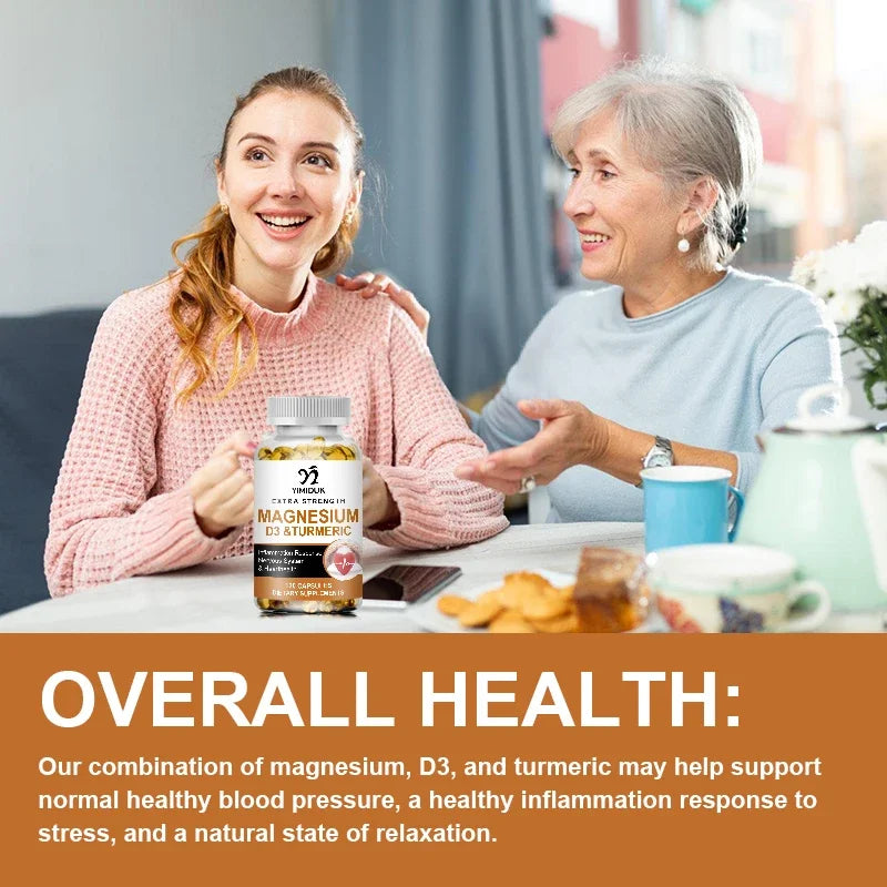 Magnesium Supplement, with Vitamin D3 & Turmeric, Supports Heart Health, Nervous System & Circulatory Function for Men Women