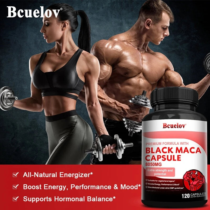 Powerful Black Maca Supplement for Men and Women, Improve Energy, Endurance, Muscle Mass Health, Maca Root Vegan Capsule
