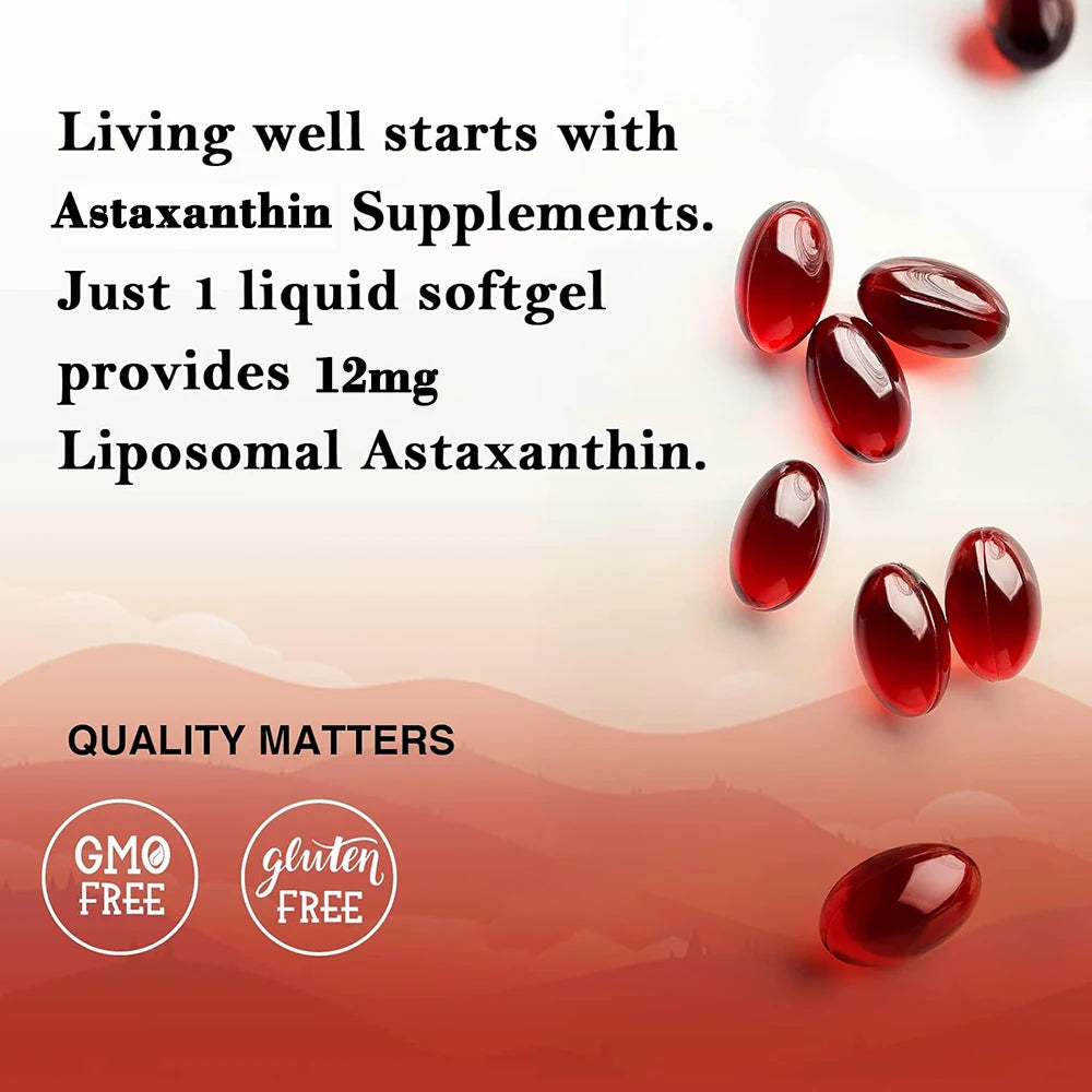 Astaxanthin 12mg, Premium Astaxanthin Antioxidant Supplements with Antioxidant Activity, Supports Eye, Immune, Skin Health