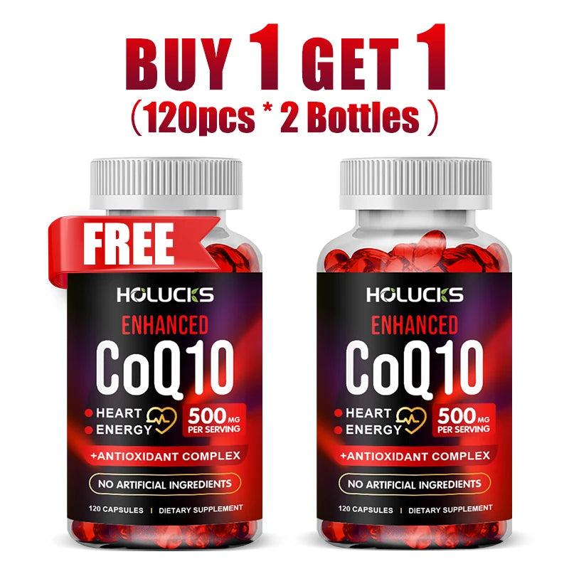Buy 1 Get 1 Free! CoQ10 500mg Supplement, for Heart Health, Energy Production & Antioxidant, Promotes Radiance, Men & Women