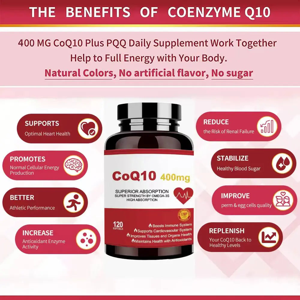 CoQ10 400mg with Omega-3, Antioxidant Supplement for Heart & Energy Health, Cellular Energy Support, Extra Strength Coenzyme Q10