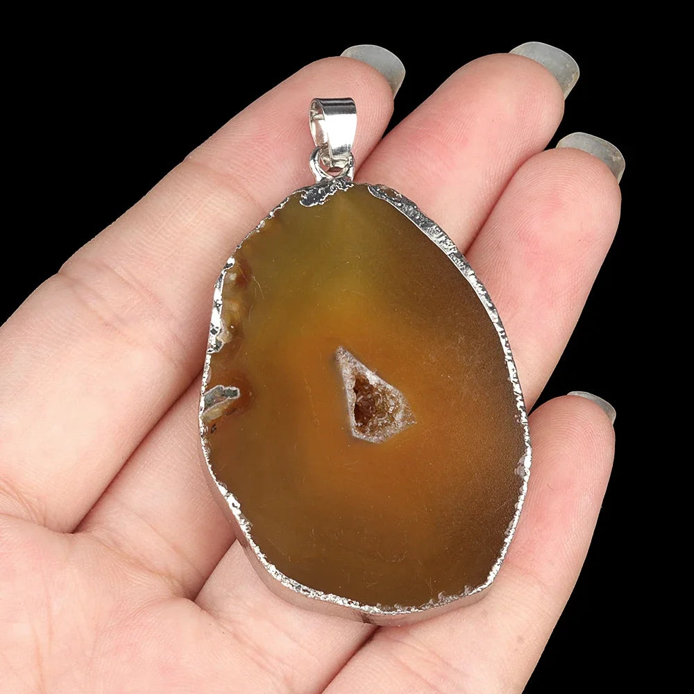 Natural Stone Onyx Pendant Gold Plated Slice Agate Onyx for Trendy Jewelry Making Diy Women Necklace Earring Supply