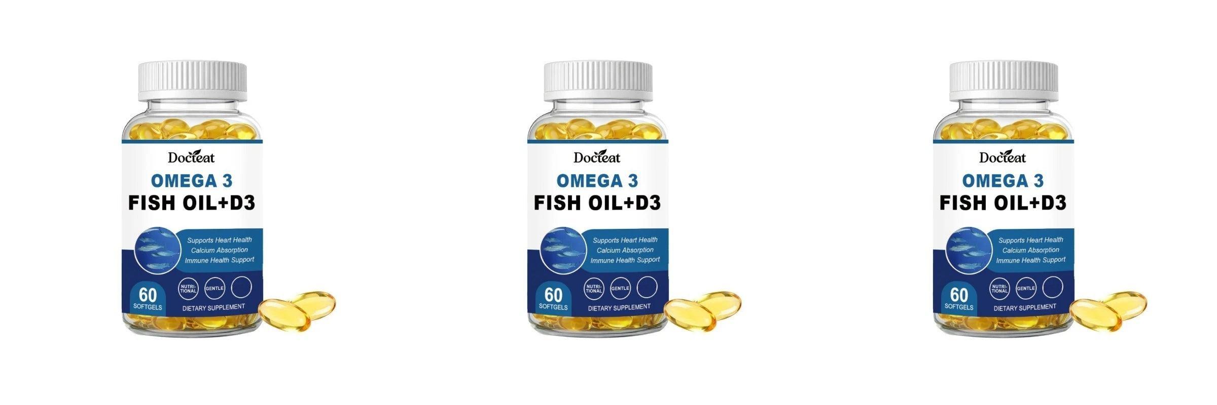 Omega-3 Fish Oil Supports Cardiovascular Wellness Calcium Absorption Immune Health 60 Softgels Nutritional Dietary Supplement