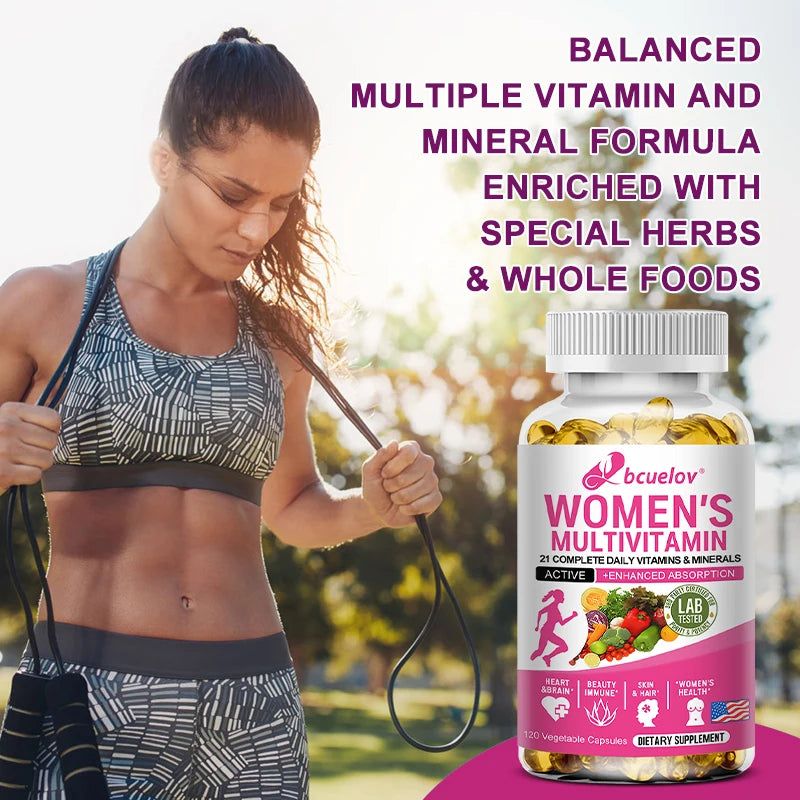 Daily Multivitamin for Women Capsules - Multivitamin and Multimineral Supplement for Skin Hair Health Energy Immune Support