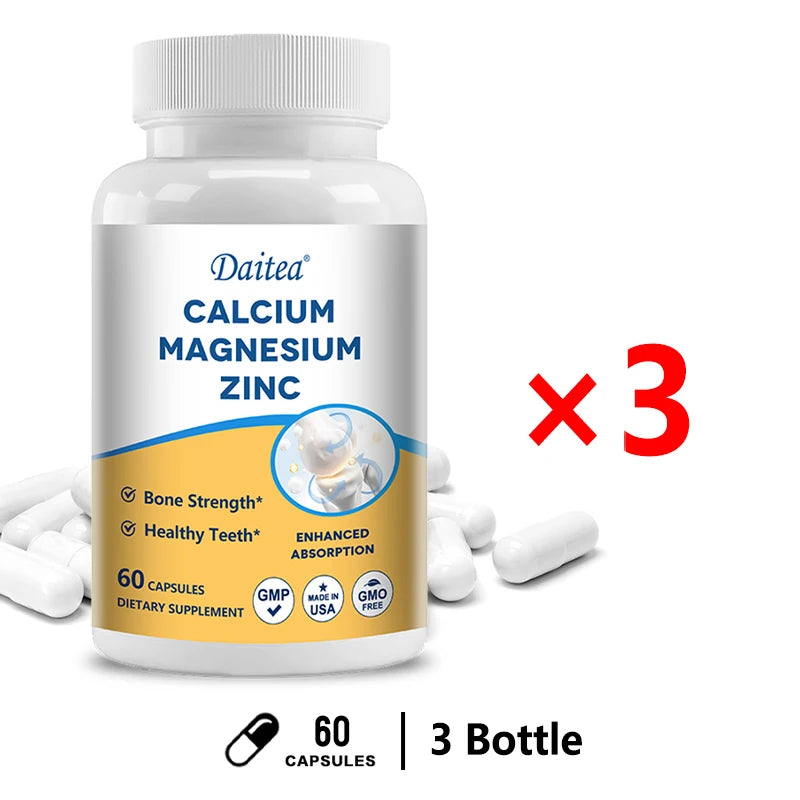 Calcium, Magnesium, Zinc Supplement - Supports Bone Health and Immune System Enhances Nutrient Absorption