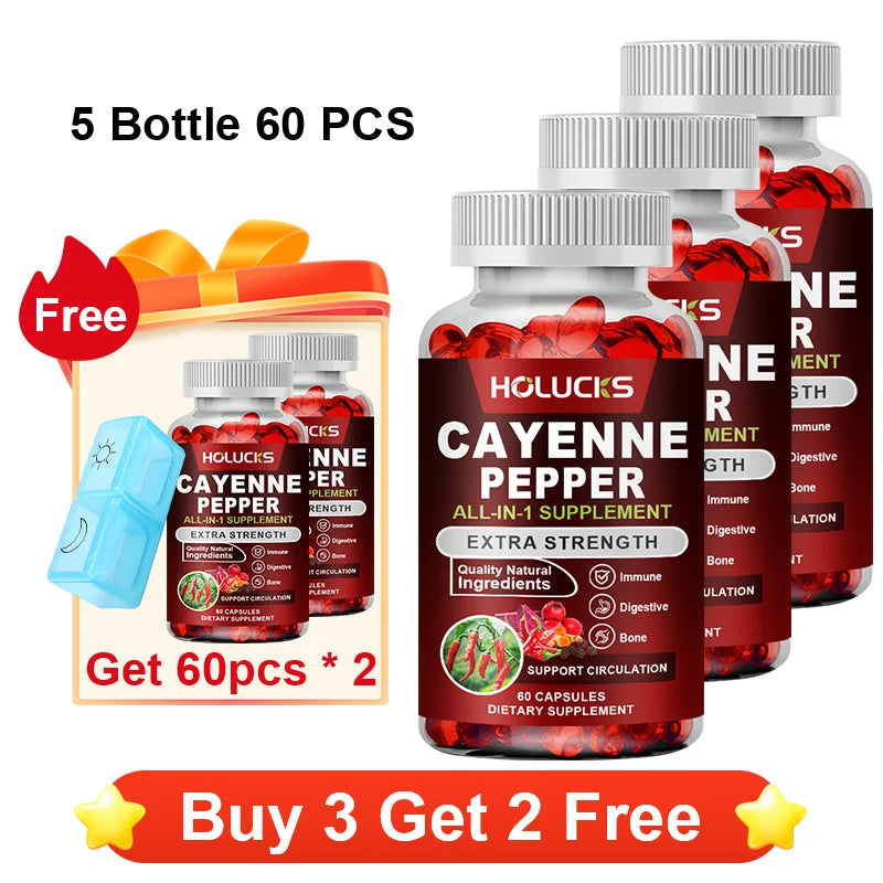 Premium Cayenne Pepper Supplement, with Grape Seed Oil, Turmeric, for Bone & Joint Health, Daily Digestive & Immune Health