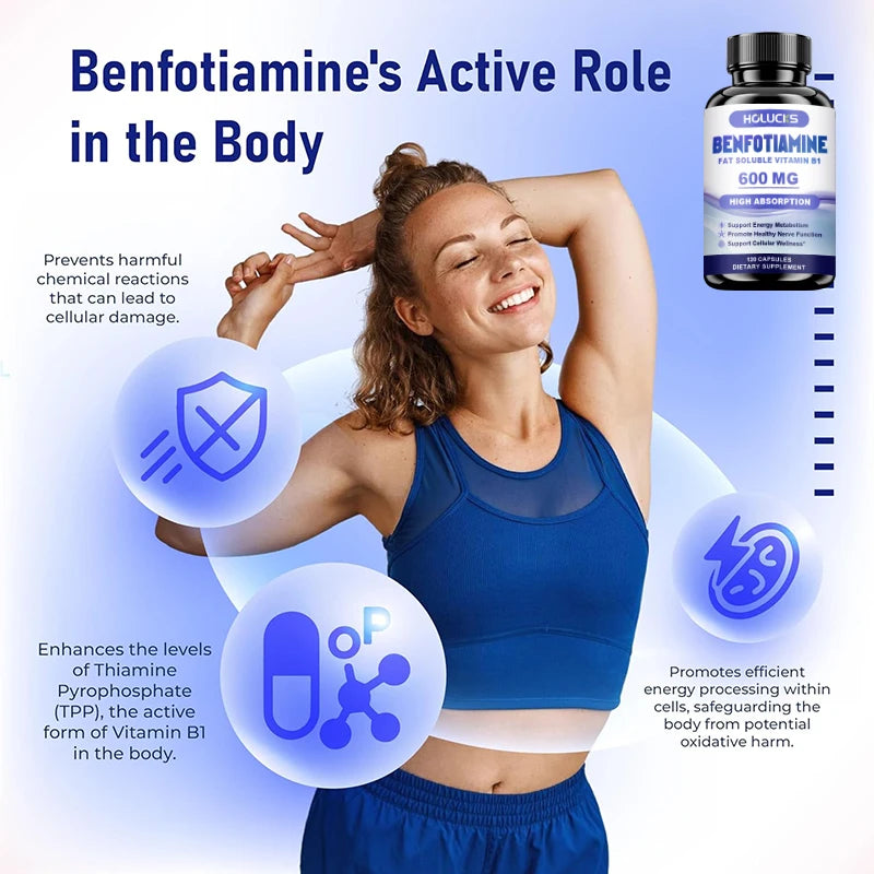 Benfotiamine Capsules, with Fat-Soluble Vitamin B1, Support Nerve Health, Energy Metabolism & Cellular Wellness for Men & Women