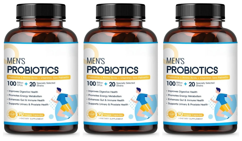 Men’s Probiotic Supplement 100 Billion CFU 20 Strains Prebiotics Digestive Enzymes Vitamins Gut Health Daily Wellness 90 Count