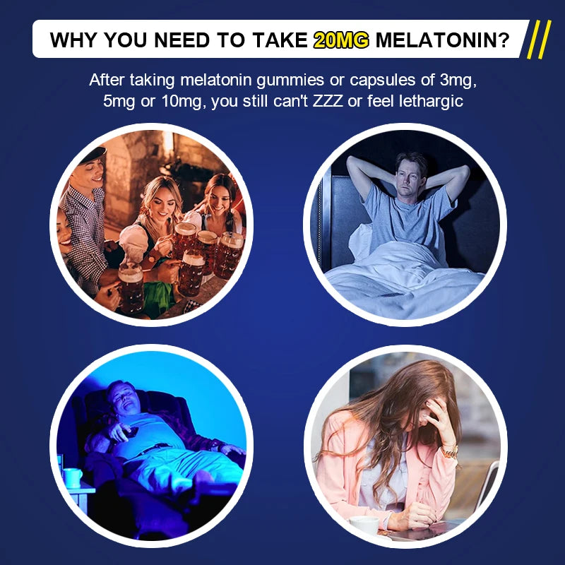 High Absorption Melatonin 20MG Supplement, Supports Natural Sleep, Reduces Stress, Aging & Nervous System Health for Men & Women