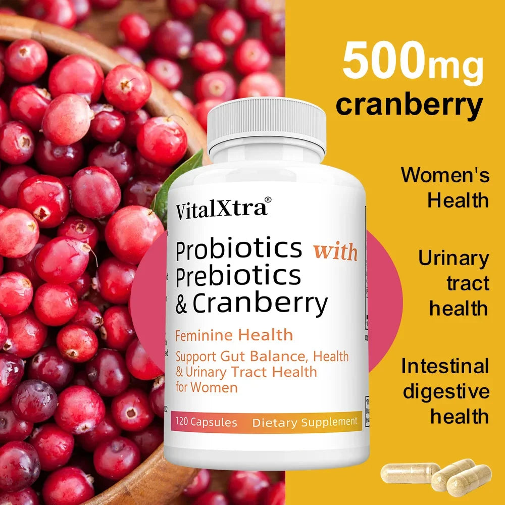 Probiotics for Women with Prebiotics, Cranberry & Vitamin C - 120 Capsules, Support Gut Balance, Health & Urinary Tract Health