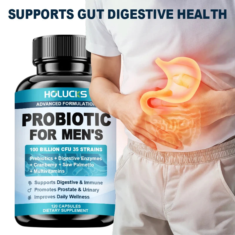 HOLUCKS Men's Probiotic Supplement with Prebiotics & Enzymes, Support Gut Health, Immune System & Daily Overall Wellness for Men
