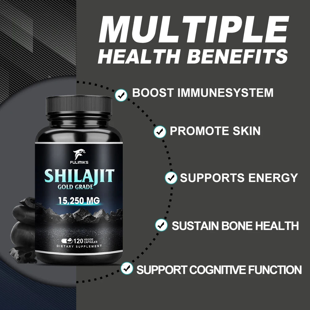 Pure Shilajit Supplement, Immune Support, Support Men and Women's Overall Health, Replenishes Body Minerals, 120 Capsules