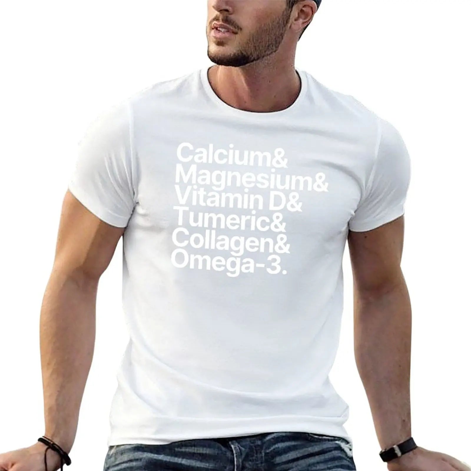 Health Supplements Calcium Magnesium Vitamin D Tumeric Collagen Omega-3 T-Shirt t shirts cotton 100% T-Shirt