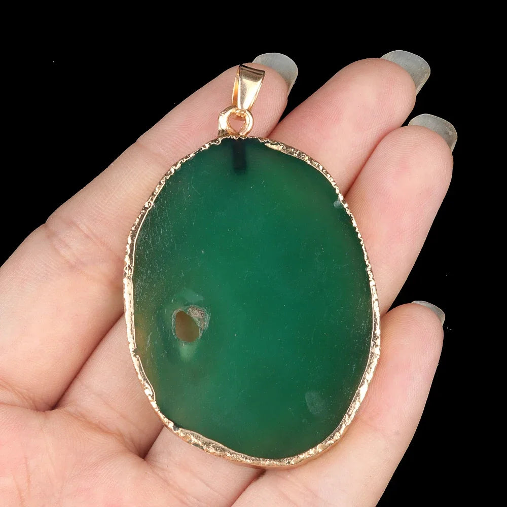 Natural Stone Onyx Pendant Gold Plated Slice Agate Onyx for Trendy Jewelry Making Diy Women Necklace Earring Supply