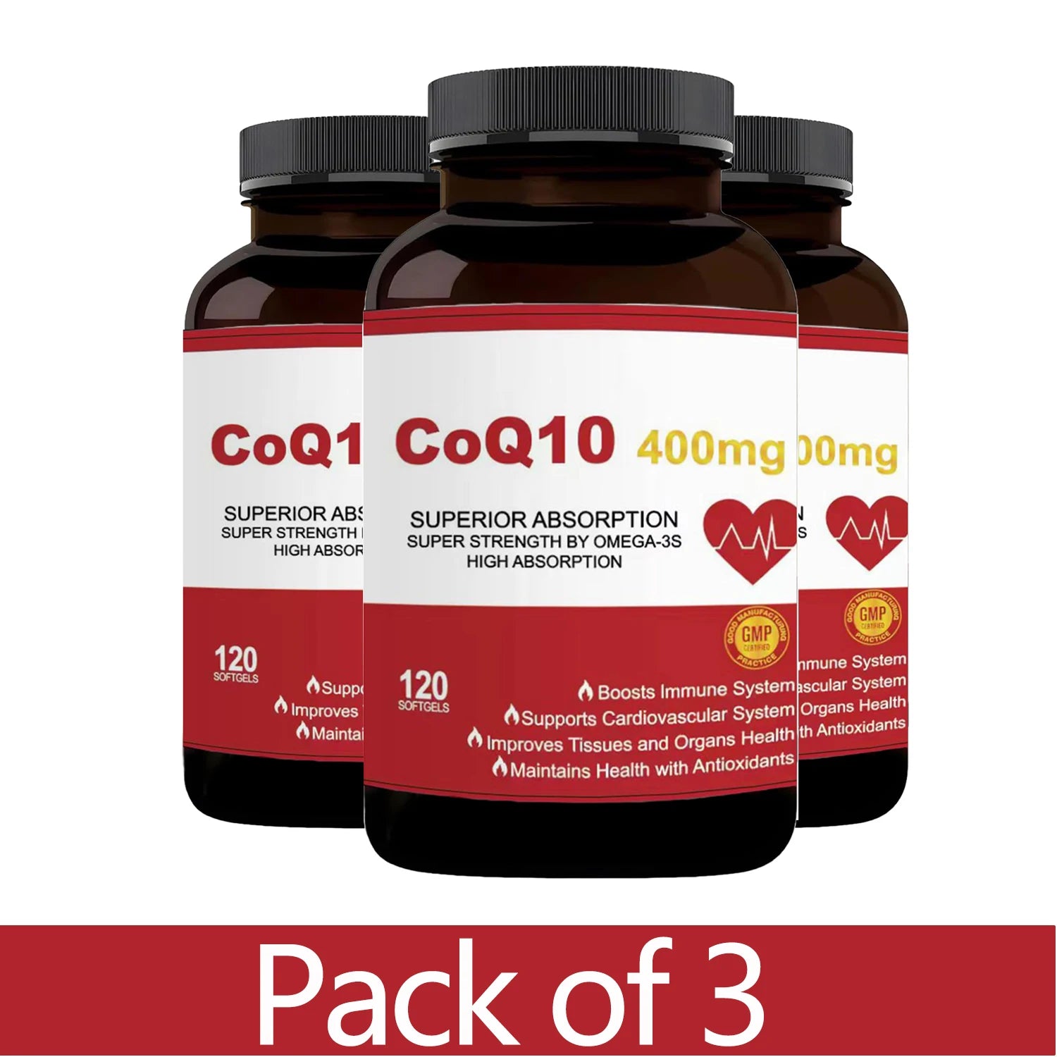 CoQ10 400mg with Omega-3, Antioxidant Supplement for Heart & Energy Health, Cellular Energy Support, Extra Strength Coenzyme Q10