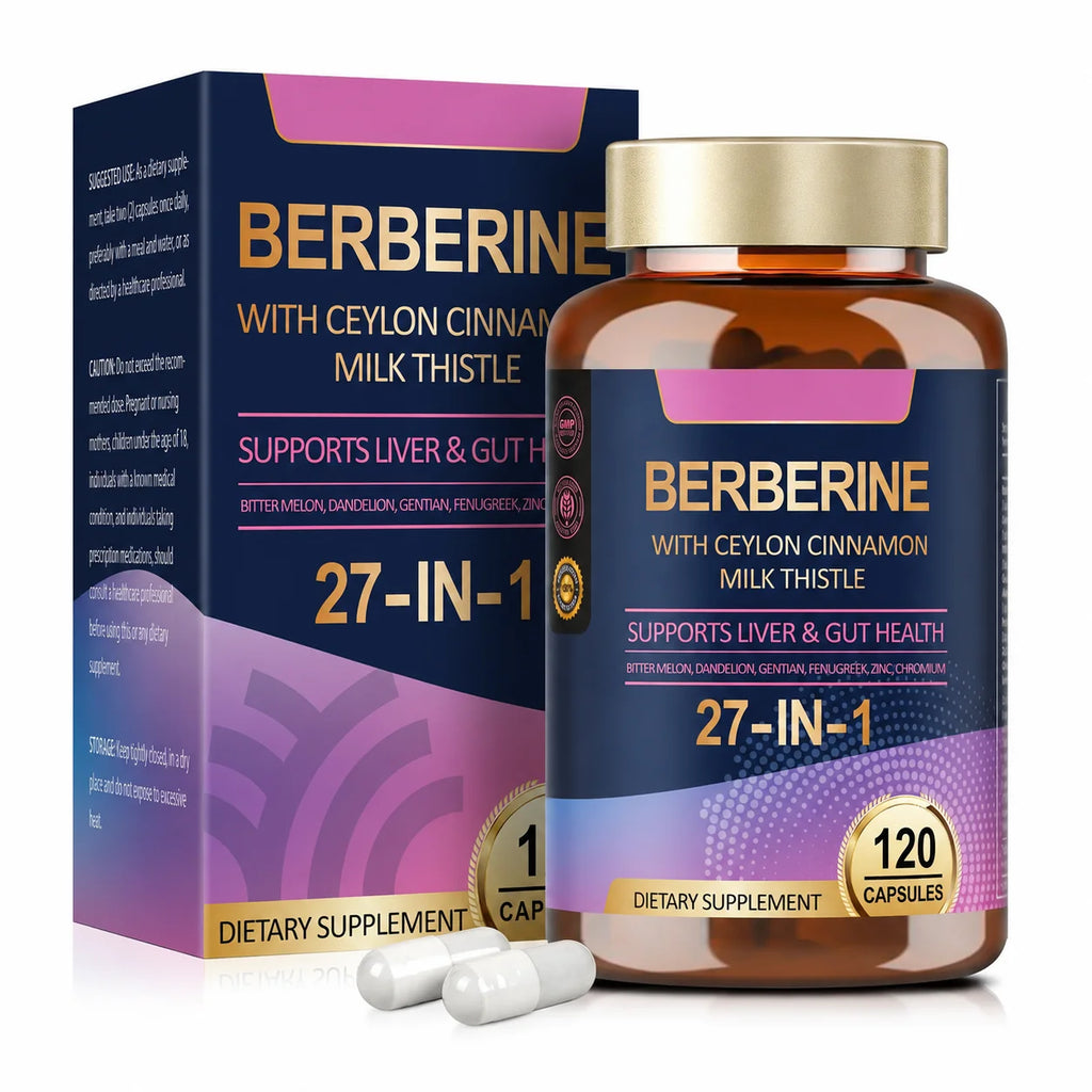 27 in 1 Berberine Supplement with Ceylon Cinnamon, Milk Thistle for Liver Gut Health Immunity Men & Women 120 Vegan Capsules