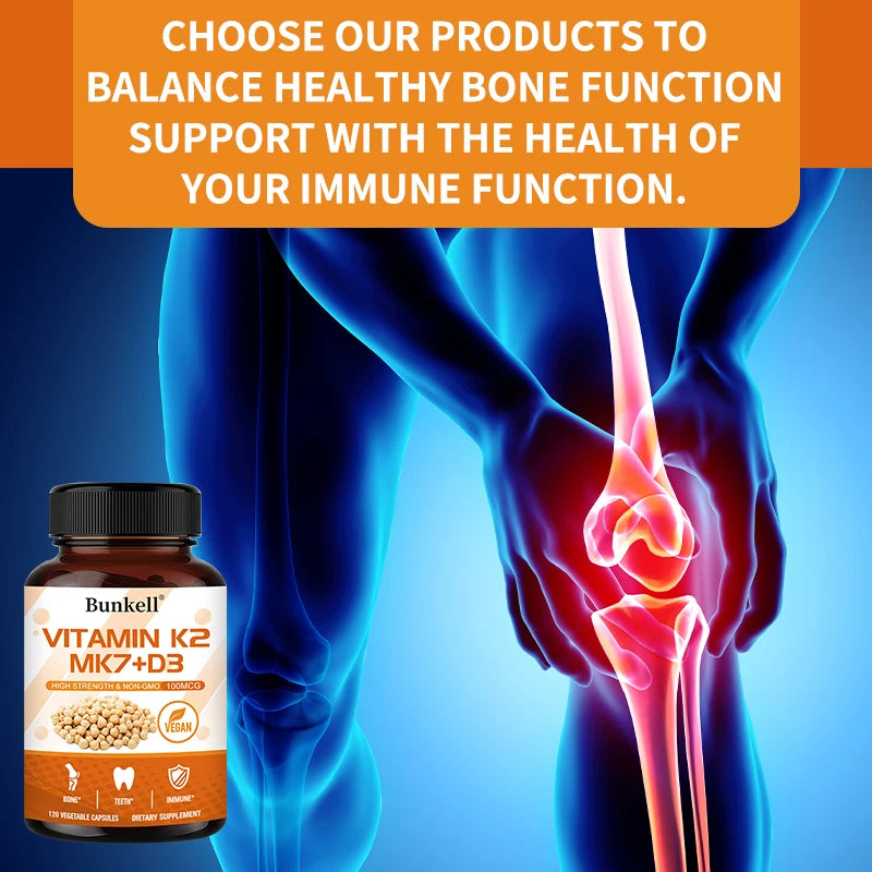 Bunkell Vitamin D3 + K2 Supplement Supports Bone and Dental Health and Enhances Immunity for Men & Women