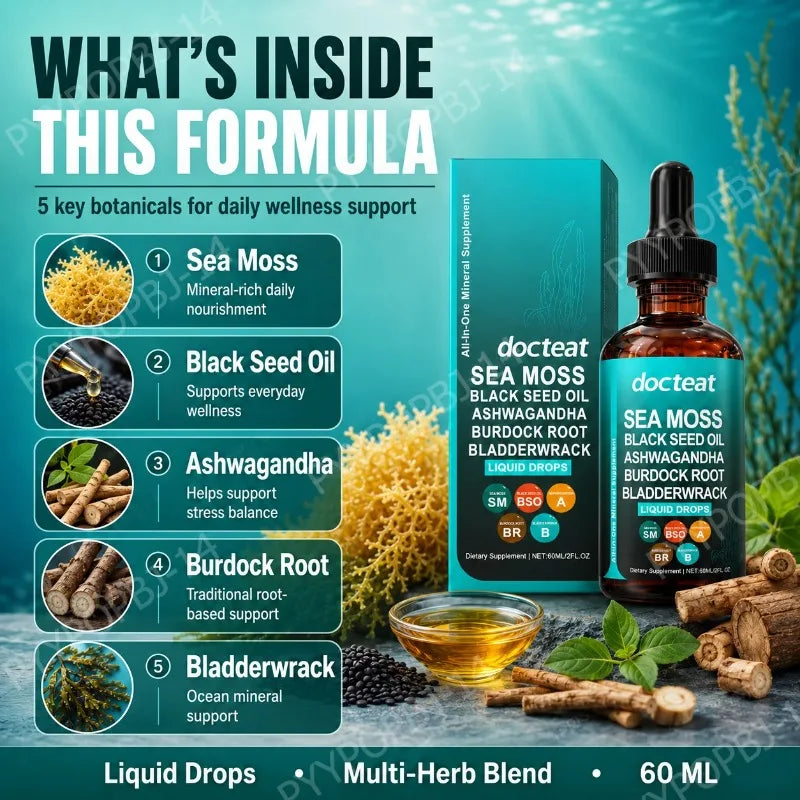 Docteat Sea Moss Liquid Drops 60ML Intestinal Health Digestion Skin Moisture Immune Support Nutritional Supplement
