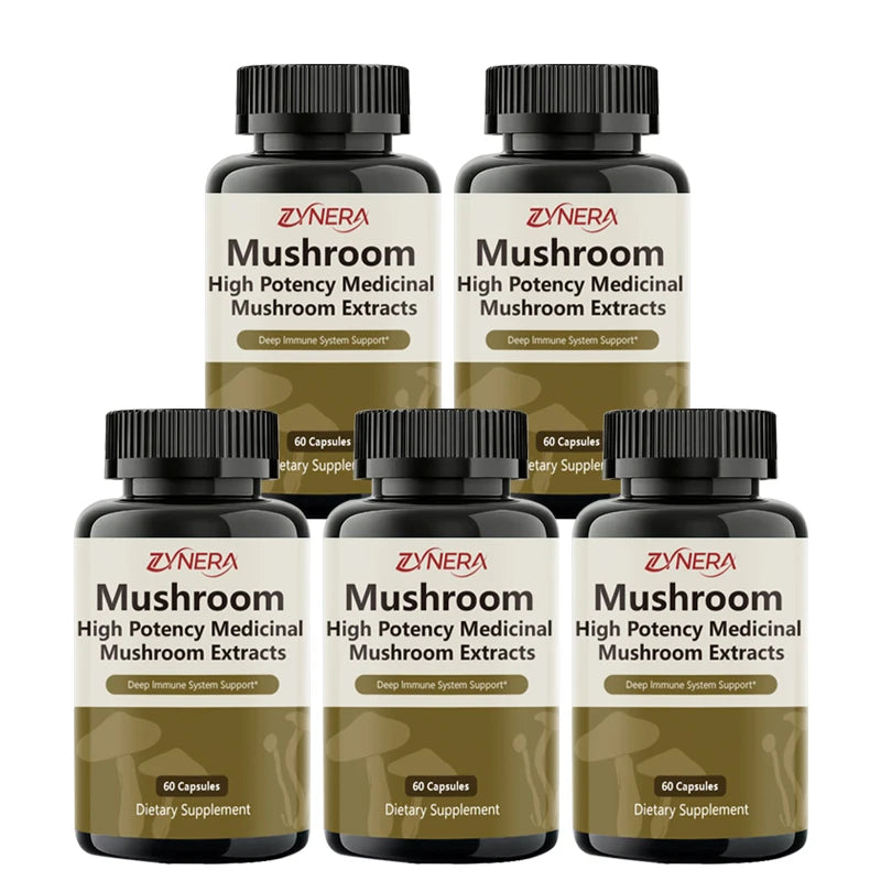 Mushroom Complex Capsules Supplement Support Immunity and Focus Health Boost Memory Protect Brain Nerves for men women stressful