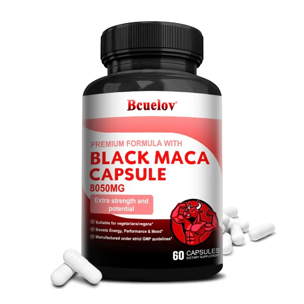 Powerful Black Maca Supplement for Men and Women, Improve Energy, Endurance, Muscle Mass Health, Maca Root Vegan Capsule