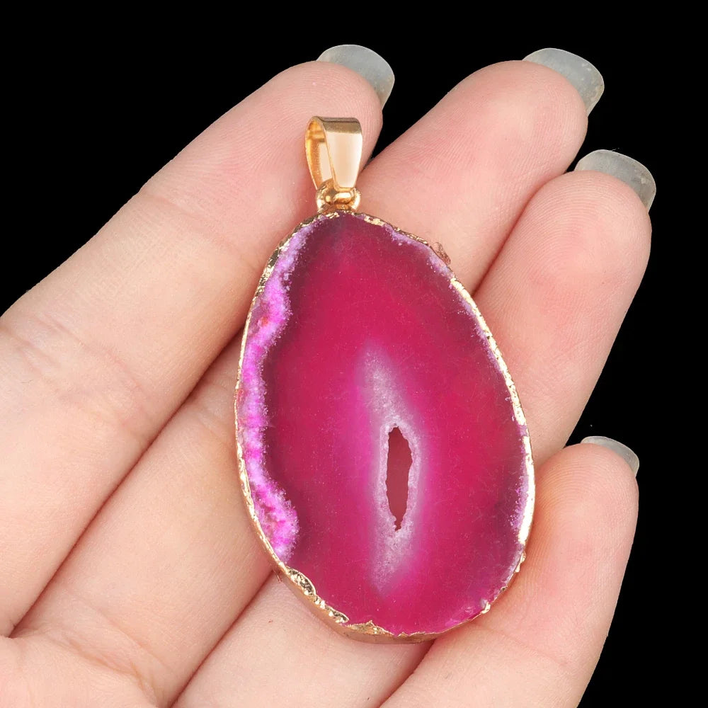 Natural Stone Onyx Pendant Gold Plated Slice Agate Onyx for Trendy Jewelry Making Diy Women Necklace Earring Supply