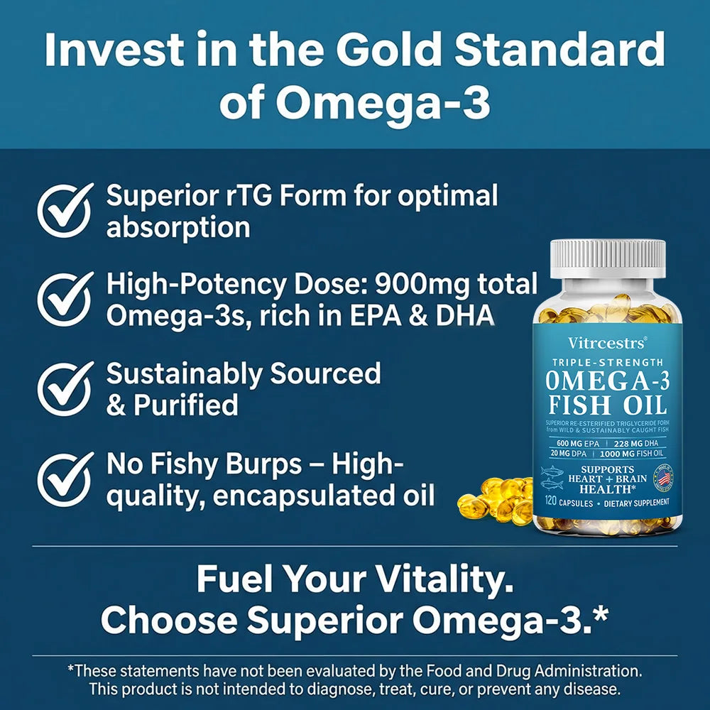 Omega 3 Fish Oil Supplement - Boosts Immunity and Promotes Joint, Eye and Skin Health, Beneficial for Brain and Heart Health