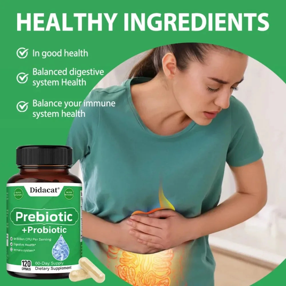 Probiotics & Prebiotics Supplement for Women & Men, Support Digestive Health, Gut Health, Immune System, 120 Capsules