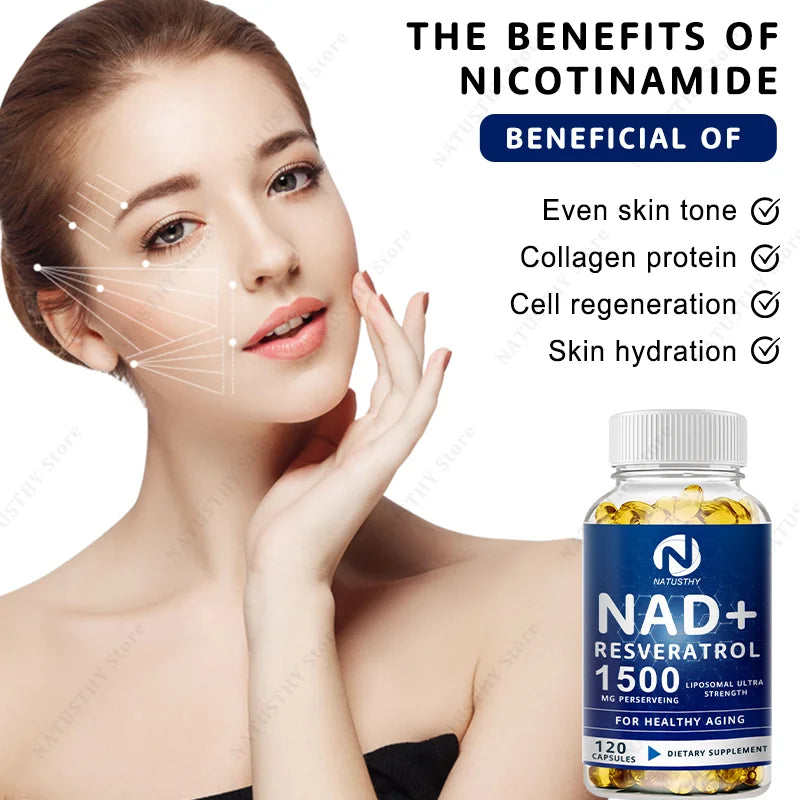 NAD Capsules Supplements - With Trans-Resveratrol, Natural Energy, Anti-aging & Cellular Health, Strengthens The Immune System