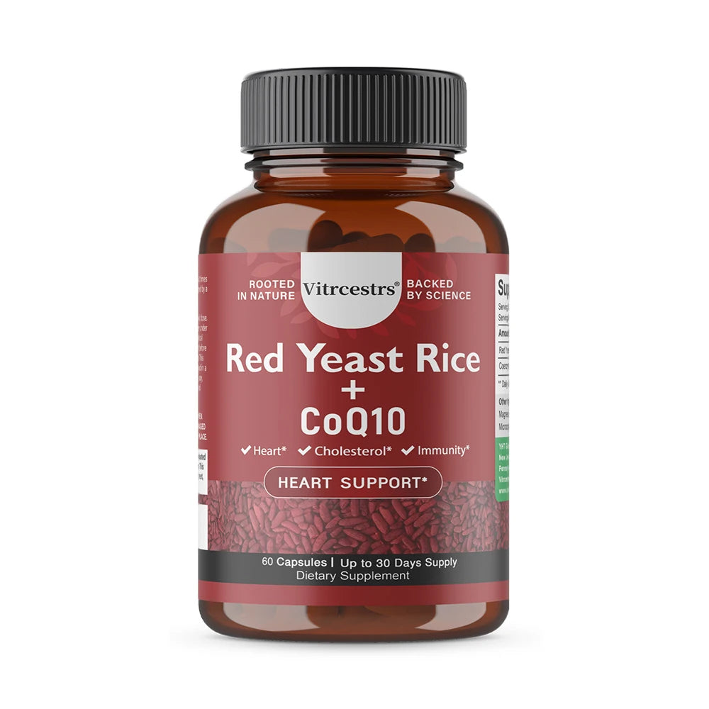 CoQ10 + Red Yeast Rice Supplement, for Cardiovascular & Heart Health, Anti-Aging, Energy Boost, Promote Vitality, Non-GMO